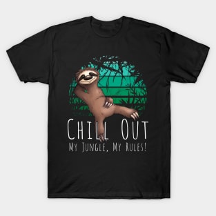 Chill Out My Jungle My Rules Sloth Retro Sunset T-Shirt